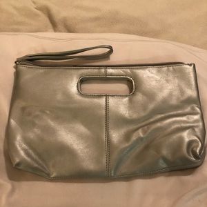Very soft faux leather silver clutch w handle
